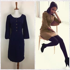 Boden Button Placket Cord 3/4 Sleeve Dress In Navy
